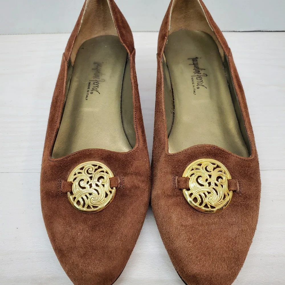 Vtg‎ Y2K Jacqueline Ferrar Low Heel Brown Suede Leather 6.5 M Italian Fast Ship